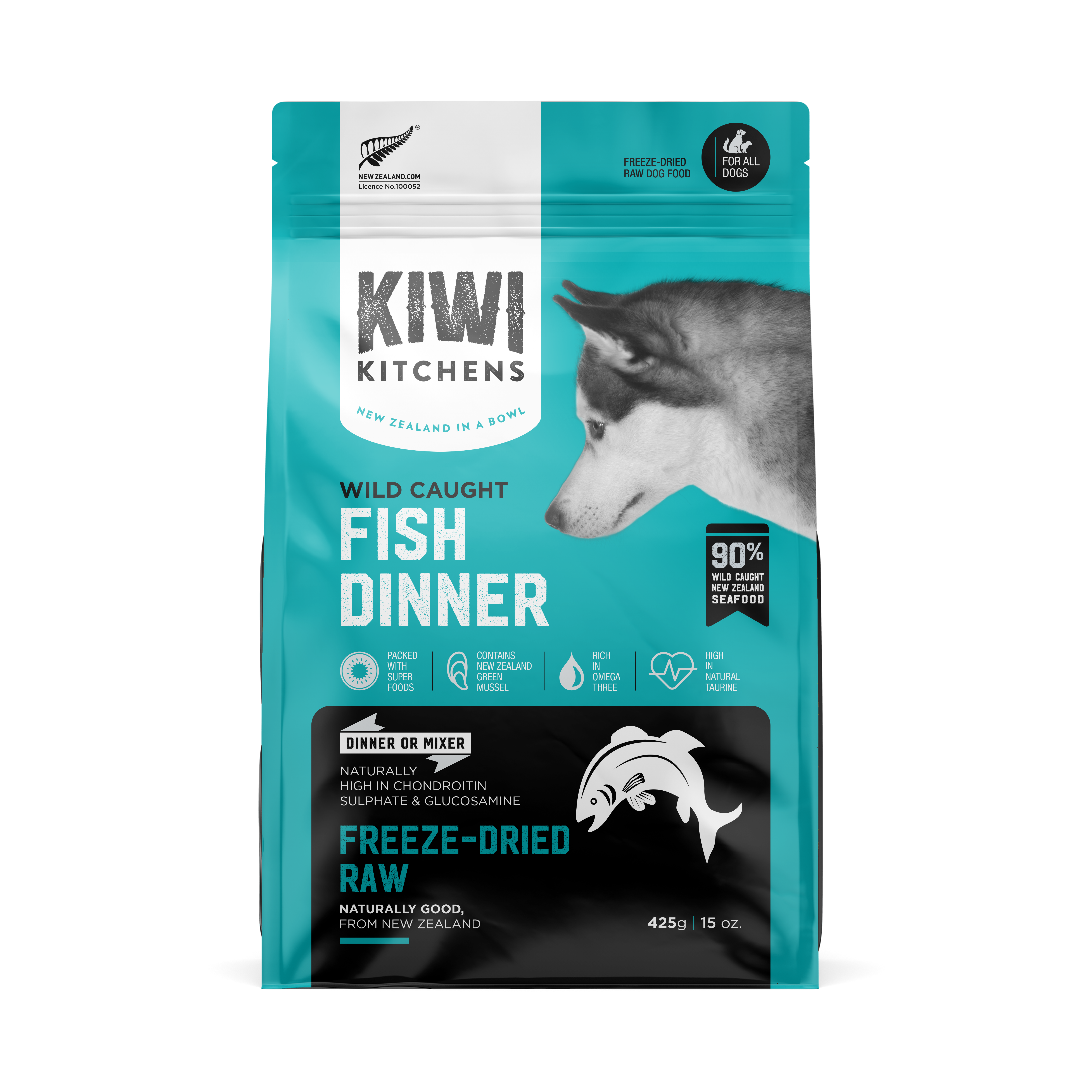 Bag of Kiwi Kitchens Freeze Dried Dog Food Fish