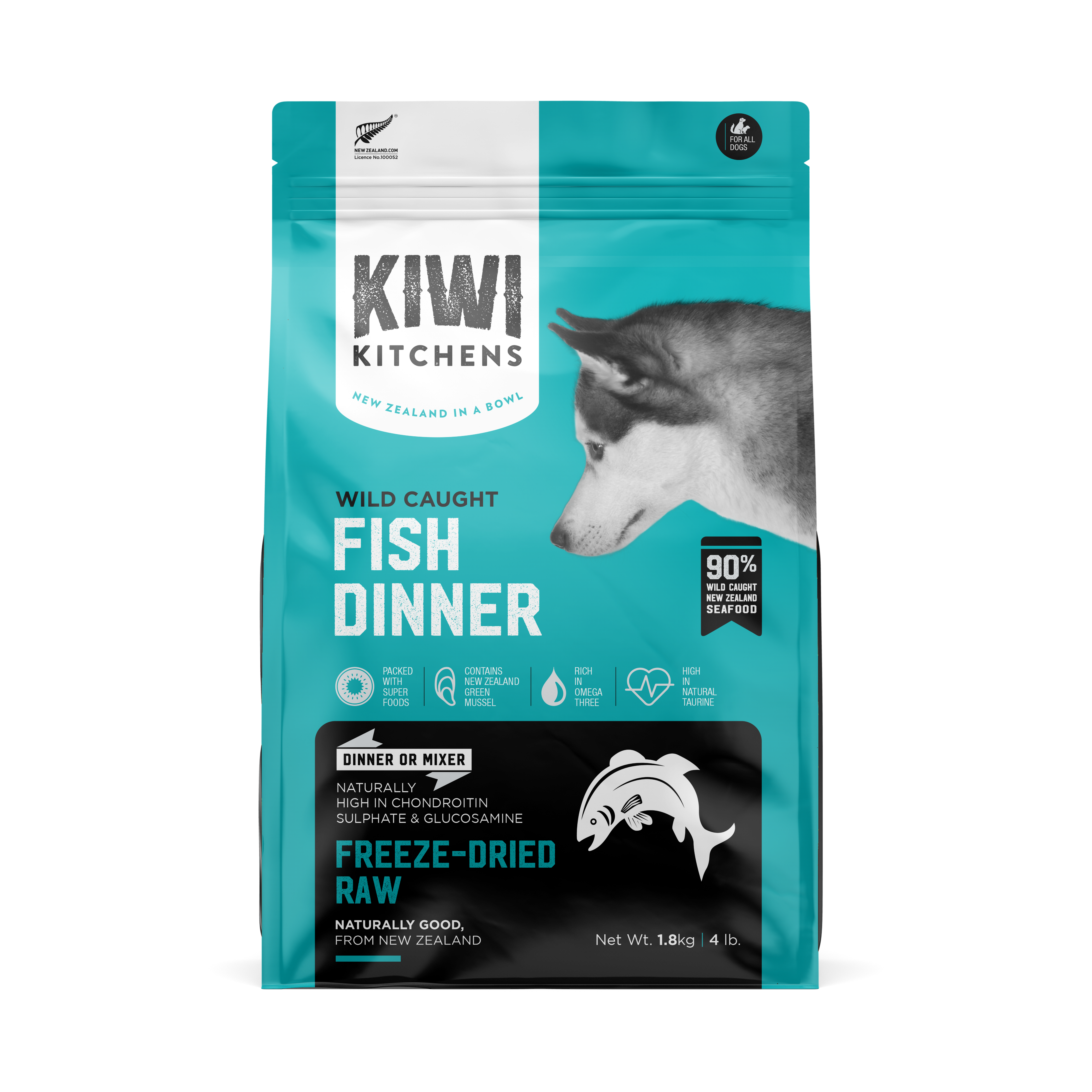 Bag of Kiwi Kitchens Freeze Dried Dog Food Fish